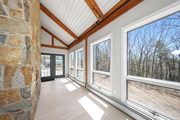 Empty room, Interior, Stone Walls, Wooden Beams, Wood Texture Flooring