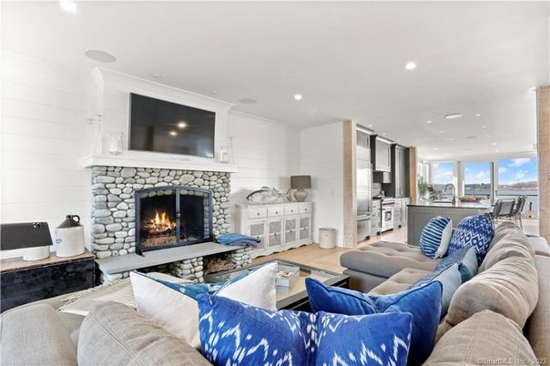 Fireplace, Interior, Kitchen, Living room, Recessed Lighting