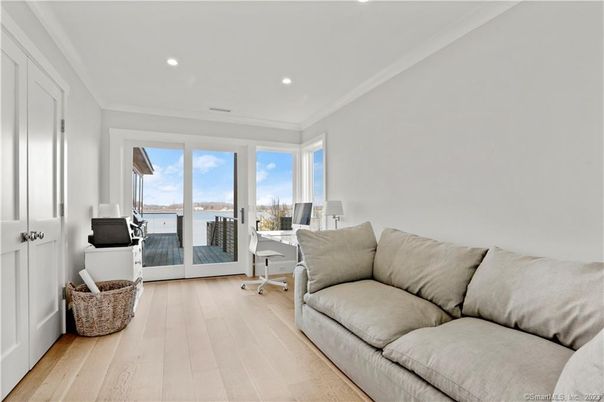 Home Office, Interior, Recessed Lighting, Water, Wood Texture Flooring