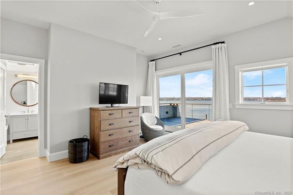 Bedroom, Interior, Recessed Lighting, Water, Wood Texture Flooring