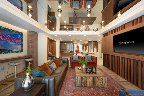 Interior, Living room, Pendant Lights, Recessed Lighting, Stone Walls, Wood Texture Flooring