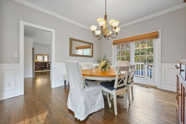 Chandelier, Dining room, Interior, Wood Texture Flooring