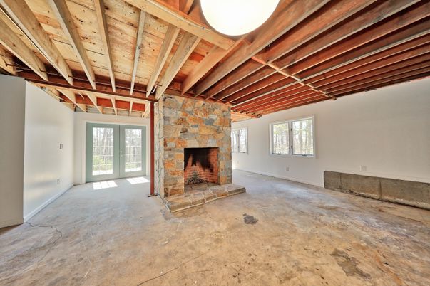 Empty room, Fireplace, Interior, Wooden Beams, Wooden Ceilings