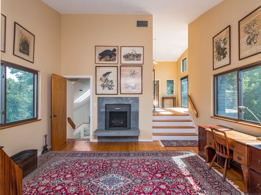 Fireplace, Home Office, Interior, Wood Texture Flooring