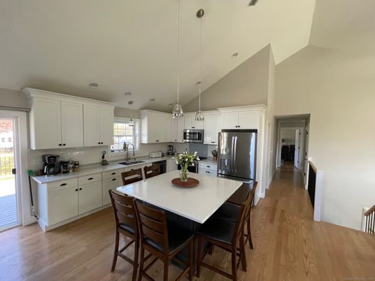 Interior, Kitchen, Pendant Lights, Stainless Steel Appliances, Wood Texture Flooring