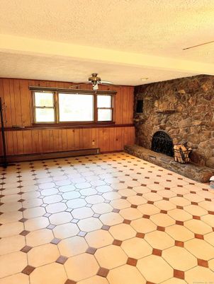 Empty room, Fireplace, Interior, Stone Walls, Wooden Walls