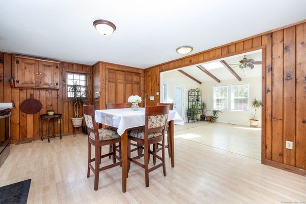 Dining room, Interior, Wooden Beams, Wood Texture Flooring, Wooden Walls