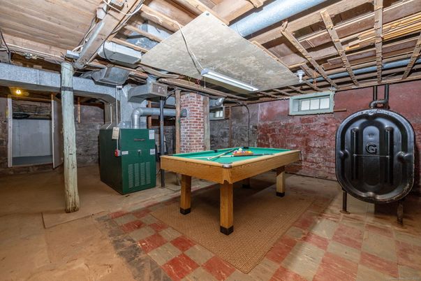 Billiard Table, Game Room, Interior, Stone Walls