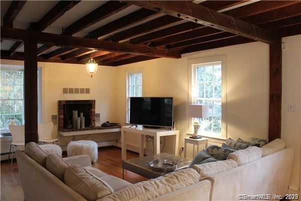 Fireplace, Interior, Living room, Pendant Lights, Wooden Beams, Wood Texture Flooring