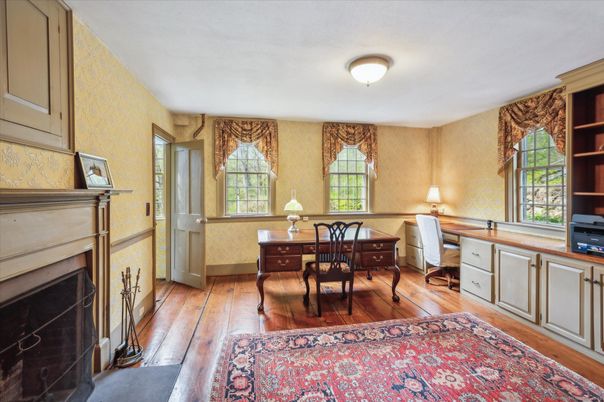 Fireplace, Home Office, Interior, Wood Texture Flooring