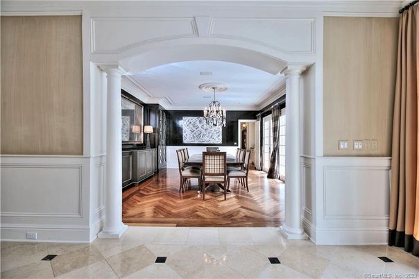 Chandelier, Dining room, Interior, Wood Texture Flooring