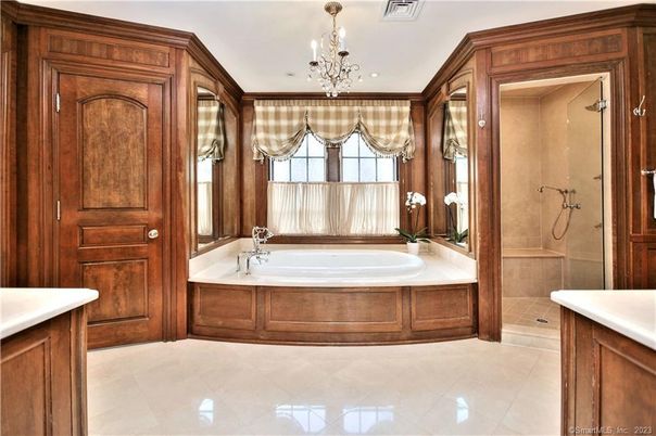 Bathroom, Chandelier, Glass Shower, Interior