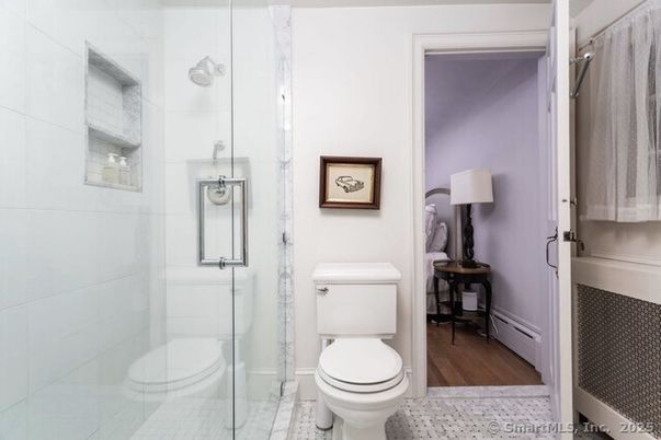 Bathroom, Glass Shower, Interior, Wood Texture Flooring