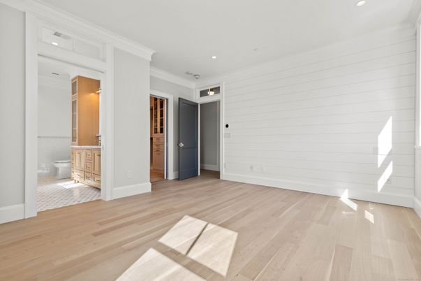 Bathroom, Empty room, Interior, Recessed Lighting, Wood Texture Flooring