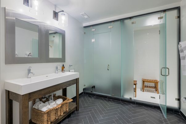Bathroom, Dual Sink Vanities, Glass Shower, Interior