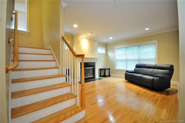 Fireplace, Interior, Recessed Lighting, Wood Texture Flooring