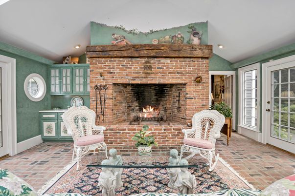 Fireplace, Interior, Recessed Lighting, Stone Walls