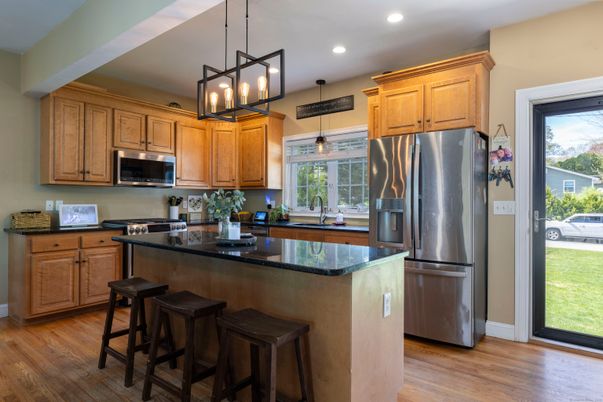 Interior, Kitchen, Pendant Lights, Recessed Lighting, Wood Texture Flooring