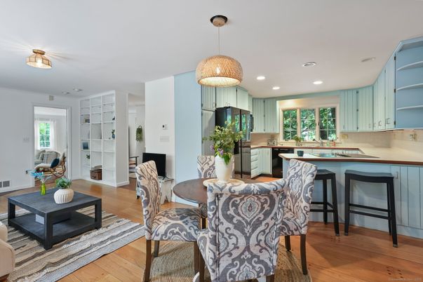 Dining room, Interior, Kitchen, Living room, Pendant Lights, Recessed Lighting, Wood Texture Flooring