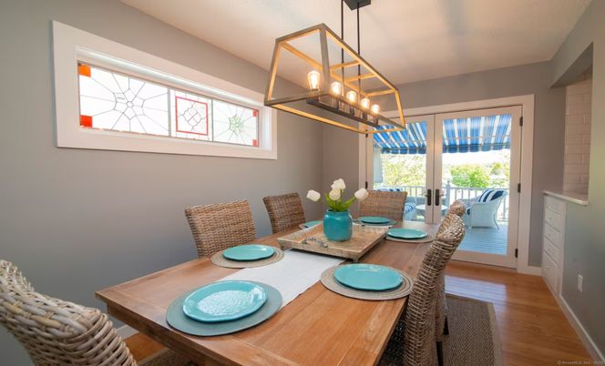 Dining room, Interior, Pendant Lights, Wood Texture Flooring