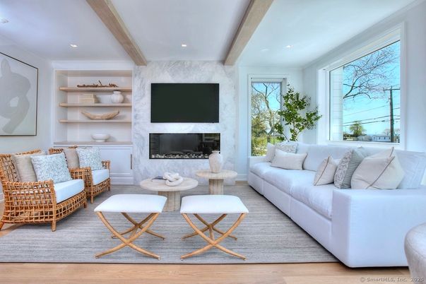 Fireplace, Interior, Living room, Recessed Lighting, Wooden Beams, Wood Texture Flooring