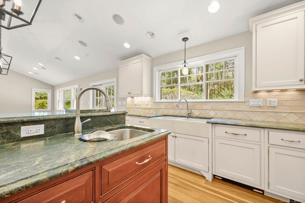 Interior, Kitchen, Pendant Lights, Recessed Lighting, Wood Texture Flooring