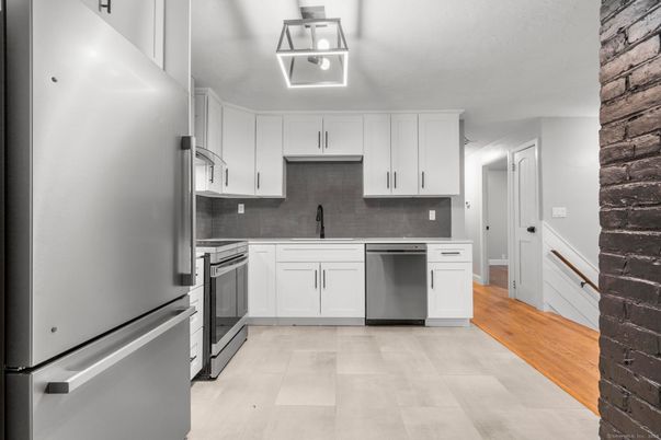 Interior, Kitchen, Stainless Steel Appliances, Wood Texture Flooring