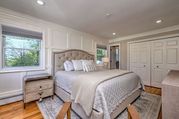 Bedroom, Interior, Recessed Lighting, Wood Texture Flooring