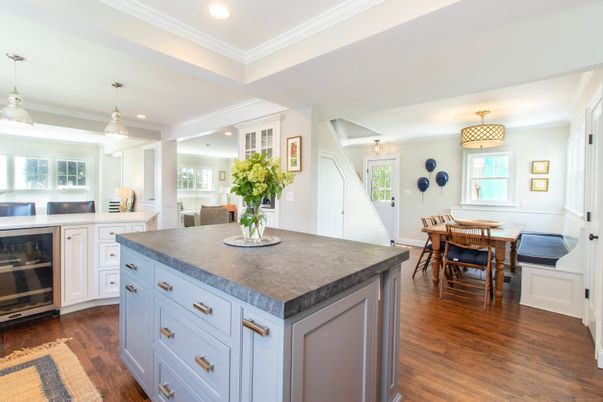 Dining room, Interior, Kitchen, Pendant Lights, Recessed Lighting, Wood Texture Flooring