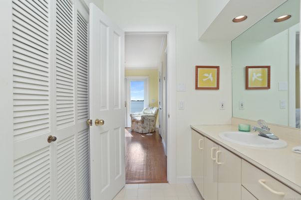 Bathroom, Interior, Recessed Lighting, Water, Wood Texture Flooring