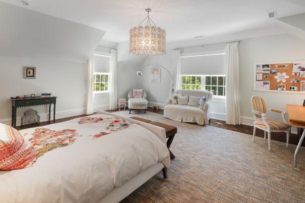Bedroom, Chandelier, Interior, Wood Texture Flooring