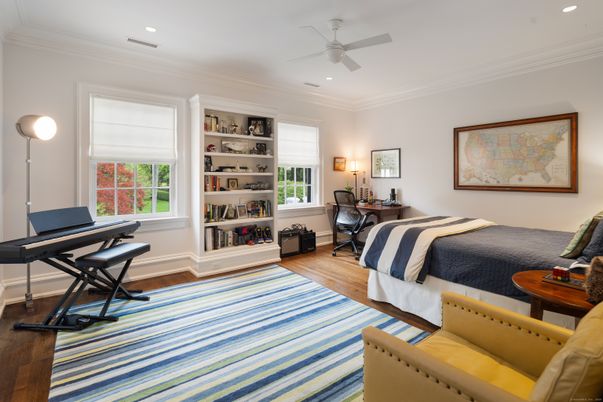 Bedroom, Home Office, Interior, Recessed Lighting, Wood Texture Flooring