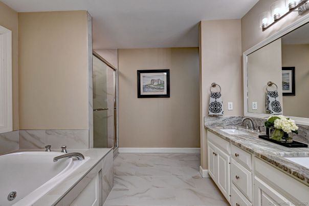 Bathroom, Dual Sink Vanities, Glass Shower, Interior, Marble