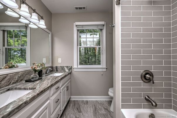 Bathroom, Dual Sink Vanities, Interior, Wood Texture Flooring