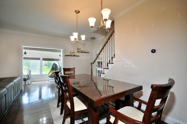 Chandelier, Dining room, Interior, Wood Texture Flooring