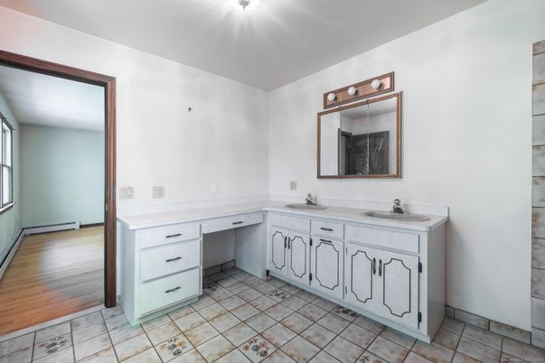 Bathroom, Dual Sink Vanities, Interior, Wood Texture Flooring