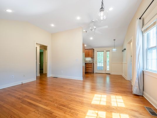 Empty room, Interior, Pendant Lights, Recessed Lighting, Wood Texture Flooring