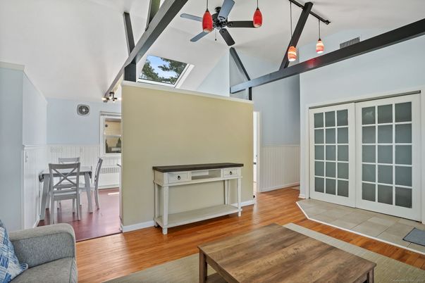 Dining room, Interior, Pendant Lights, Wood Texture Flooring