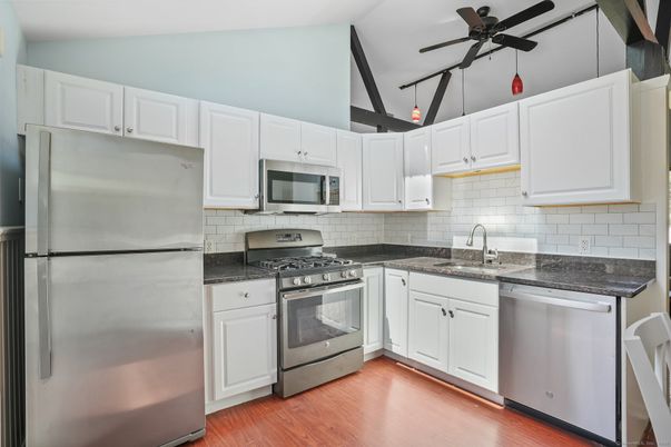 Interior, Kitchen, Stainless Steel Appliances, Wood Texture Flooring