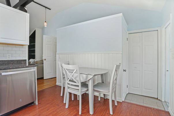Dining room, Interior, Pendant Lights, Wood Texture Flooring