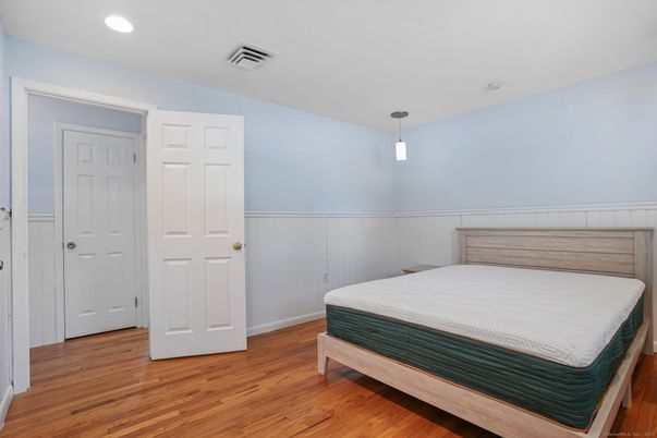 Bedroom, Interior, Pendant Lights, Recessed Lighting, Wood Texture Flooring
