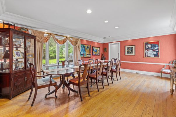 Dining room, Interior, Recessed Lighting, Wood Texture Flooring