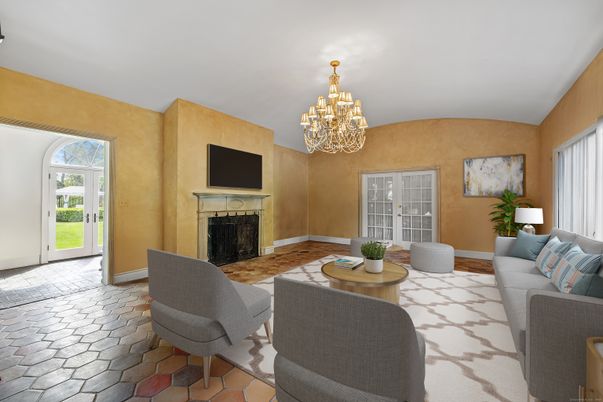 Chandelier, Fireplace, Interior, Living room