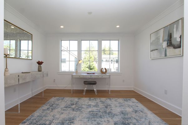Home Office, Interior, Recessed Lighting, Wood Texture Flooring