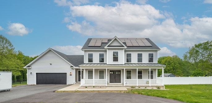 Attached, Exterior, Facade, Solar Panels, Farmhouse