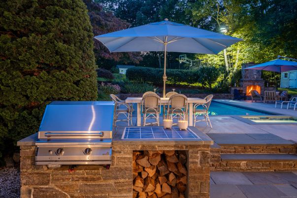 Exterior, Fireplace, Pool