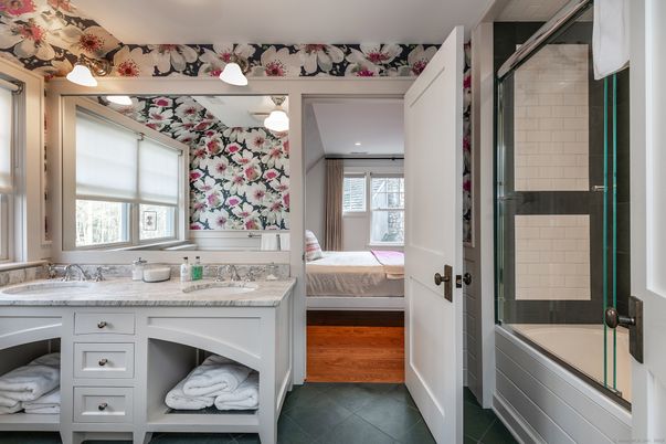 Bathroom, Bedroom, Dual Sink Vanities, Glass Shower, Interior, Recessed Lighting, Wood Texture Flooring