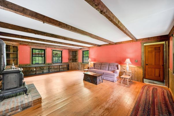 Fireplace, Interior, Living room, Wooden Beams, Wood Texture Flooring
