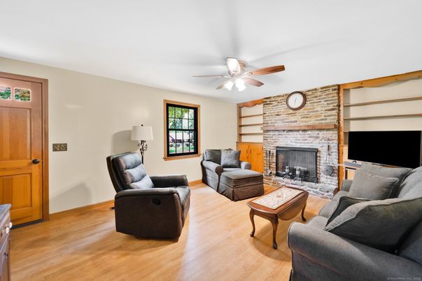 Fireplace, Interior, Living room, Stone Walls, Wood Texture Flooring