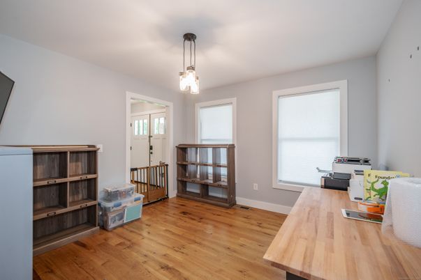 Home Office, Interior, Pendant Lights, Wood Texture Flooring